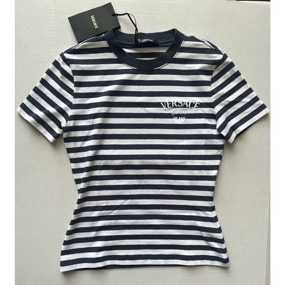 Versace Nautical Stripe T-shirt Size 38 Euro Made in Portugal 1014414 NWT $650 - Picture 5 of 10